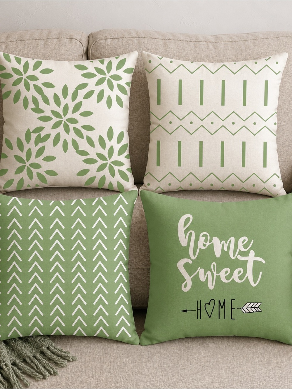 Source Unknown Green and Cream Decorative Throw Pillow Cover Set